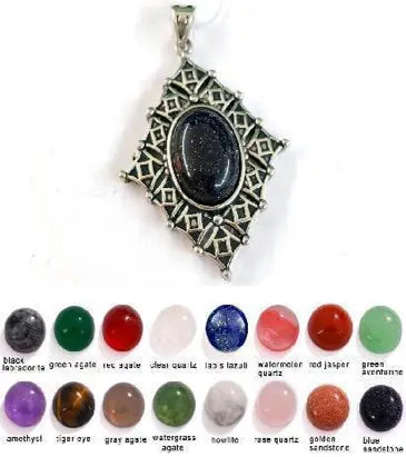 Handmade Natural Stone Gemstone Pendant with Copper & Silver, Stone Size 12*16mm, No. 114 ABC Rugs Kilims